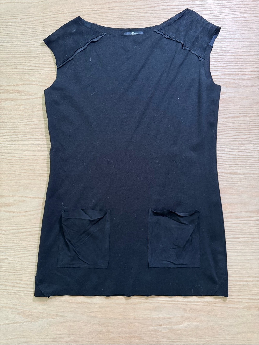 7 For All Mankind Black Cap-Sleeve Pocket Shift Dress
